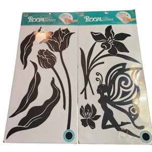 Vintage Room Decor Velvet Peel and Stick Wall Decals Black Floral Fairy 2 Pack